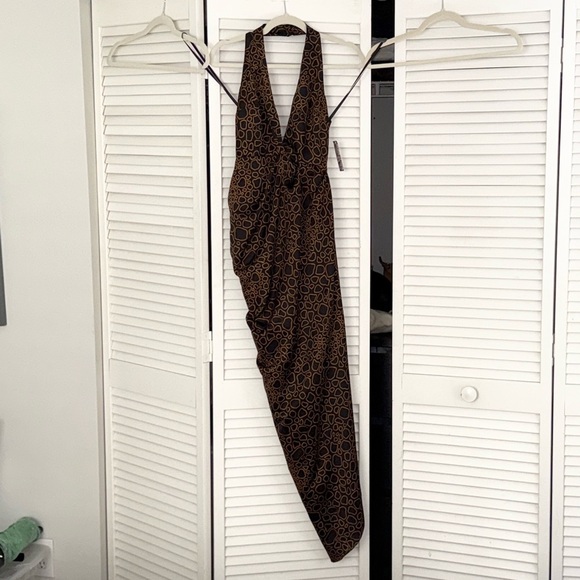 House of Harlow 1960 X Revolve Geometric Halter Neck Ruched Slit Maxi Dress - Picture 3 of 14